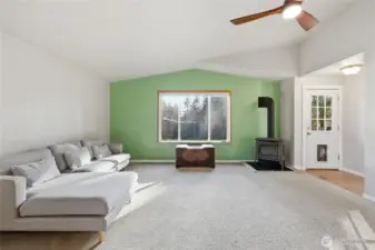 Spacious living area w/propane fireplace