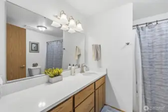 Hallway bathroom with new countertop