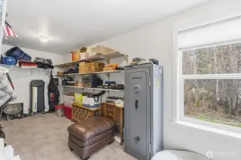 Large primary closet with window and door to the outside.