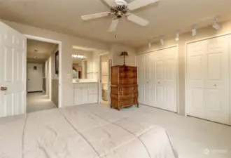 Double closets in primary bedroom.