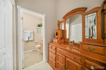 2nd closet in primary bedroom (to the left) and primary bathroom straight ahead.