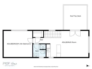 Upper floor AC, and roof top deck. huge 4th bedroom, 3/4 bath, kitchenette, living room.