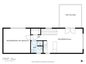 Upper floor AC, and roof top deck. huge 4th bedroom, 3/4 bath, kitchenette, living room.