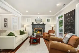 The cozy gas fireplace is perfect for chilly nights