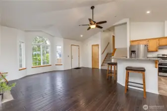 Open concept floor plan with hardwood floors