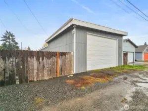 View of garage/shop from alley.