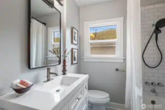 2 well-appointed bathrooms with designer fixtures.