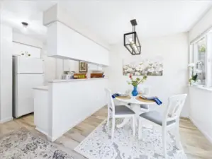 The dining room allows for many configurations of Funishings. A breakfast nook? A round table? A square or rectangle table? What do you prefer?