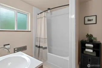 Downstairs bathroom with new shower and toilet.