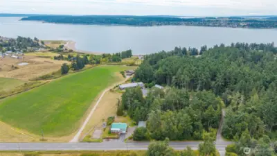 Aerial with views of the idyllic setting and Penn Cove!