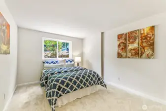 Sun-lit second bedroom enjoys brand-new carpet and a leafy outlook—perfect for guests or a home office.