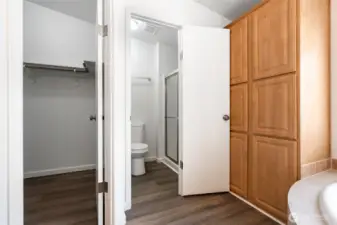 Very large walk in closet and more storage! Shower & toilet in separate area.