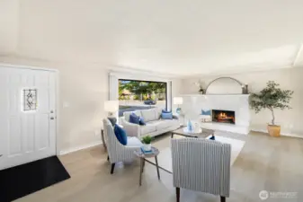 Spacious living room with gas fireplace