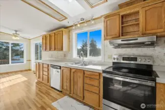 Kitchen with plenty of counter space and storage.