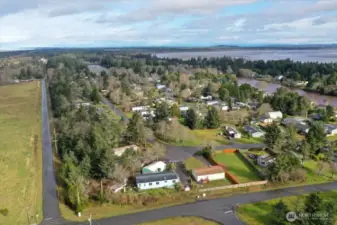 Aerial view of neighborhood.