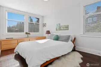 This is the second bedroom on the upper floor.  It has plenty of natural light with its South facing windows.