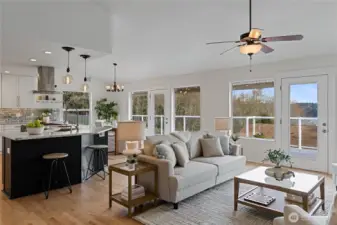 Just beautiful how the living room, dining room & kitchen flow seamlessly...
