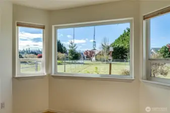 Great backyard views from the large dining nook windows