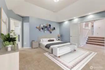 Primary bedroom, virtually staged.