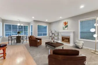 Great room, virtually staged.