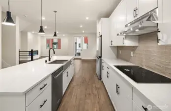 Kitchen into cafe and gathering room