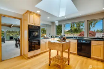 Love all the natural light in the kitchen with wall of windows over the sink & the skylight above.
