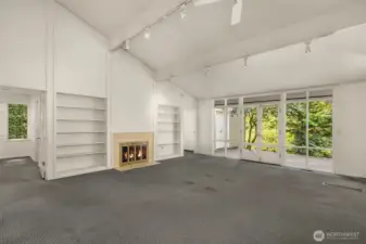 Spacious living room with vaulted ceilings