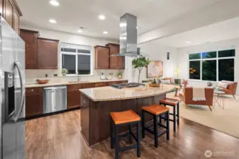 Open kitchen with breakfast bar is amazing for parties or last minute homework in the morning.