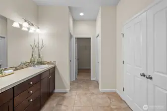 The primary suite bath includes a linen closet!