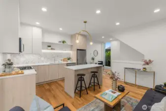 Breakfast bar seating for quick weekday meals or weekend brunch with friends.