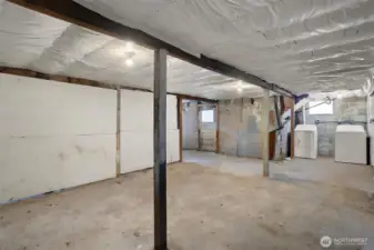 Unfinished basement with laundry