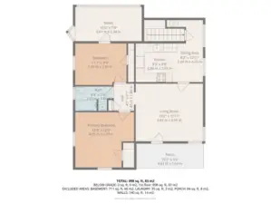 House floorplan Approx. 898 sf of finished living space with approx. 711 sf of unfinished basement space.  Buyer to verify.