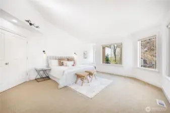 Grand Primary Suite with Tons of Windows, Peek-a-boo Lake View, and Fireplace