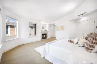 Grand Primary Suite with Tons of Windows, Peek-a-boo Lake View, and Fireplace