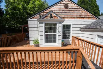 A good view of the wraparound deck from the back of the house.