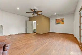 Oversized family room with fireplace in corner to the left (out of site)