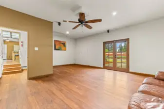 Oversized family room with French doors to outside