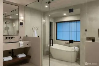 Sleek his and hers floating vanities