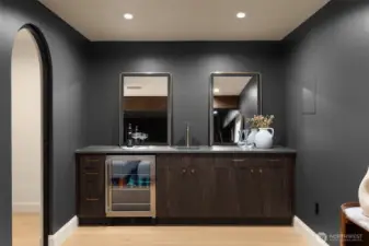 Wet bar off the theater room