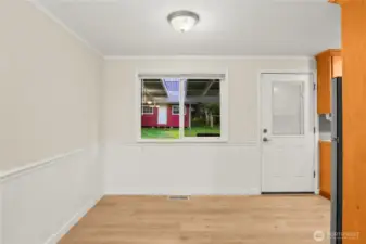 Dining room with a view of the large back yard