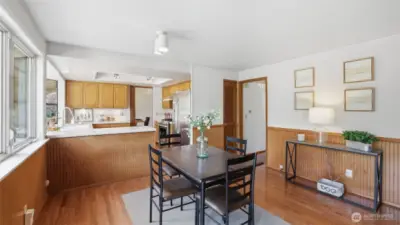 Large space allows for an informal dining room.