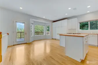 Kitchen and Breakfast Nook with bay window and its mountain view