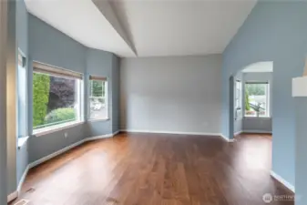 Living room with vaulted ceilings