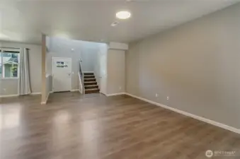 Dining to the left, front door and living room