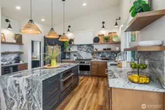 A convection oven/microwave built in the island