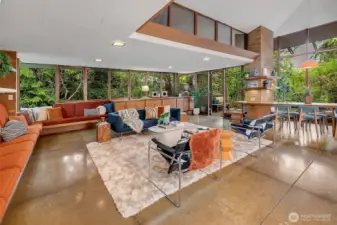 Light-filled living room with clerestory windows