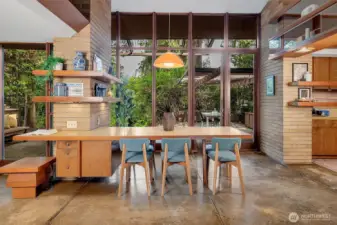 Built-in dining table and desk