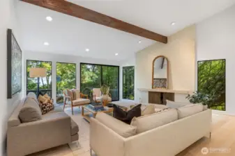 The Living Room opens to the back deck. Enjoy filtered views of the lake from this vantage point.
