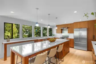 Completely overhauled in 2021, the open chef's kitchen maintains the clean midcentury lines all with the pleasing aesthetic of today's tastes.