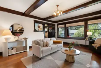 Natural lighting and wood beams, for that cozy living room.